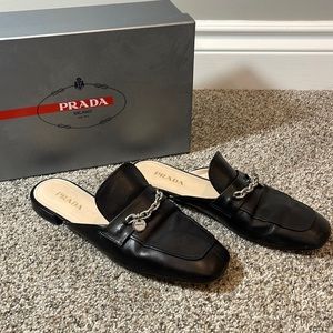 Prada Authentic Black Leather Mule Slide Italian Shoes 41
